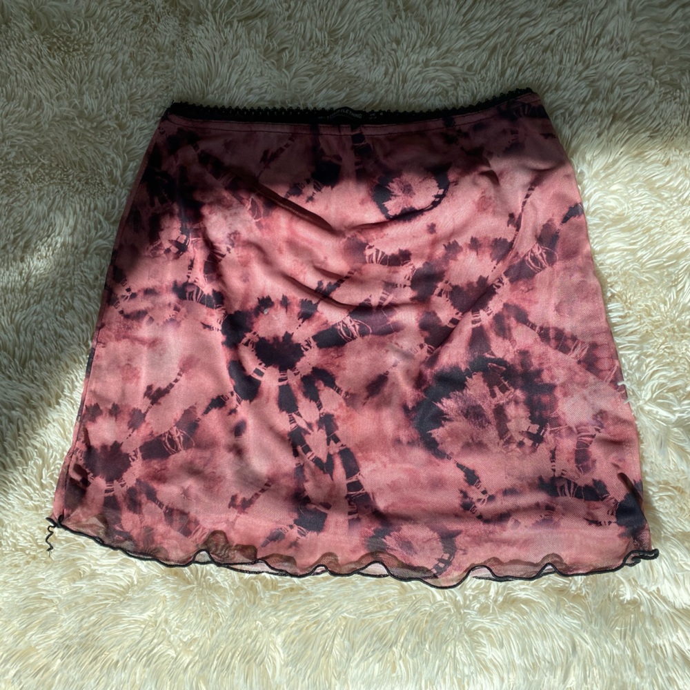 Pink Tie Dye Mesh Mini Skirt